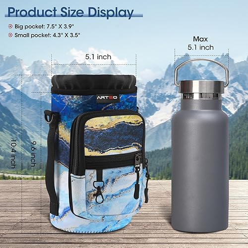 Miniatura 5 de ARTSO Bolsa portadora para botella de agua, 25 onzas, 32 onzas, 40 onzas, 64 onzas, funda aislada para botella de agua con bolsillo para correa para