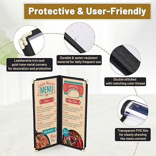 Miniatura 5 de WeChef - Juego de 30 fundas para menú de restaurante de 4.25 x 11 pulgadas, doble pliegue, 2 páginas, 4 vistas, transparente, soporte para menú de