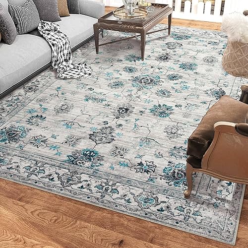 Fashionwu Bodered Rug - Alfombra decorativa vintage de 5 x 7 pies, lavable a máquina, para oficina, patio, comedor, interior y exterior, alfombra