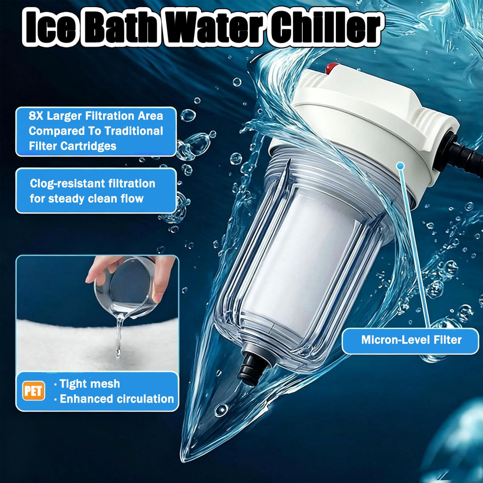Enfriador De Agua para Bañeras De Inmersión Fría con Pantalla LED, Bomba, Control Remoto,Enfriador De Agua para Baños De Hielo para Recuperación Y Terapia Muscular En El Hogar Dualpump