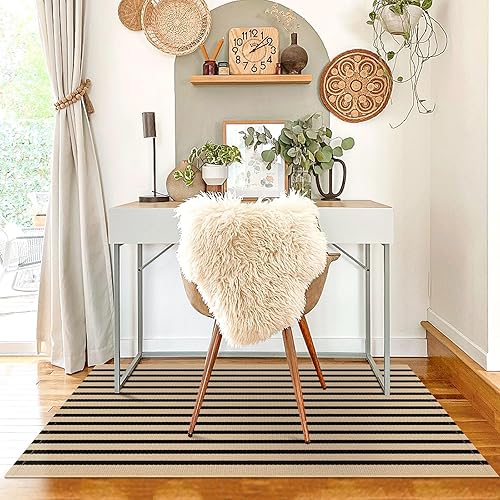 Vista 46 de KILOCOCO Alfombra de rayas beige de 2.3 x 3.6 pies para interiores y exteriores, alfombra tejida a mano de algodón lavable a rayas para puerta Rayas