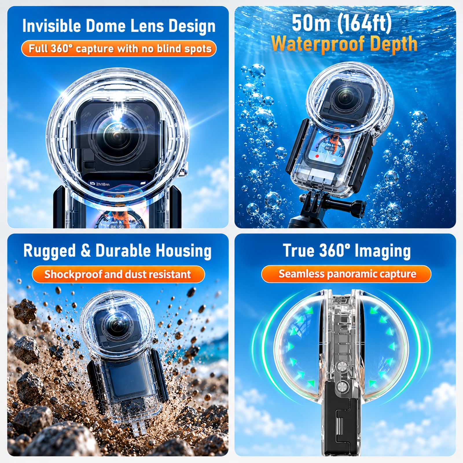 Sea frogs Unterwassergehäuse für Insta360 X6 mit Float-Griff