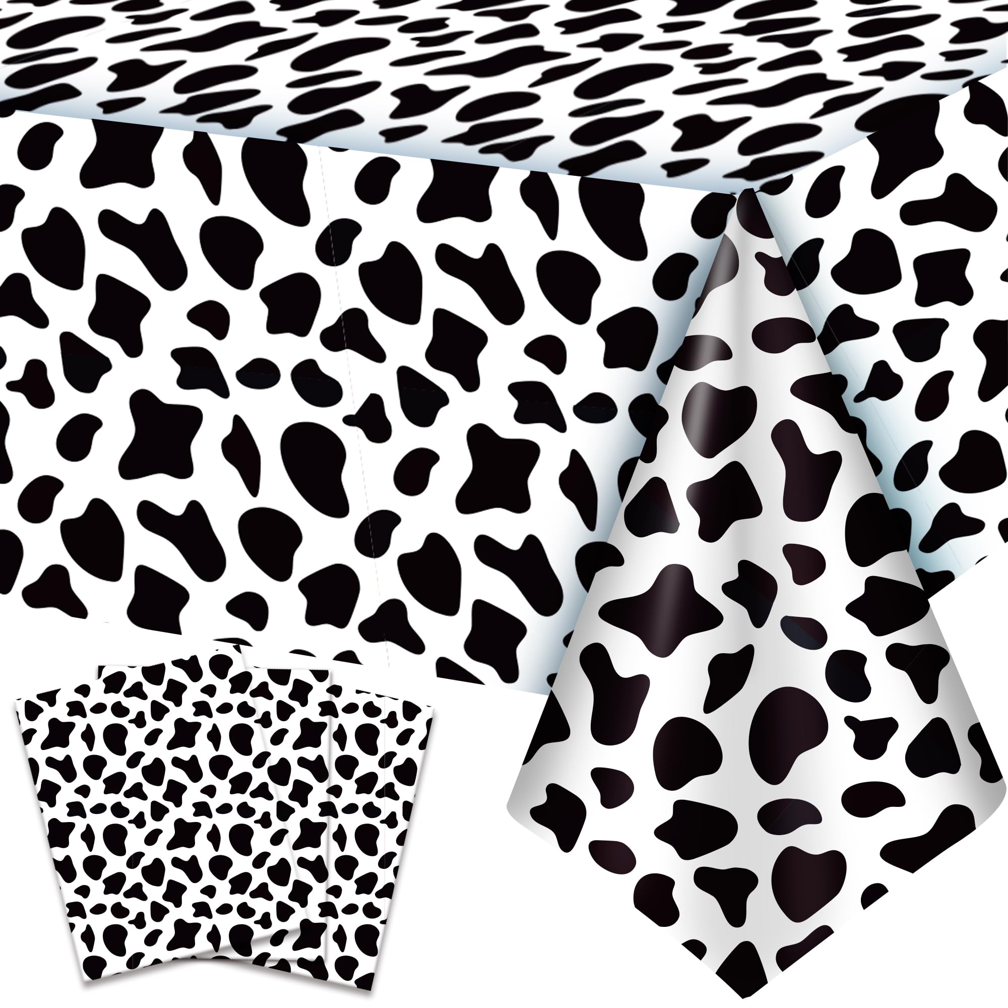 Huxolynifty Cow Print Tablecloth, 3pcs Cow Table Cloth/137cm x 274cm Cow Party Tablecloth for Cow Party Decorations Supplies