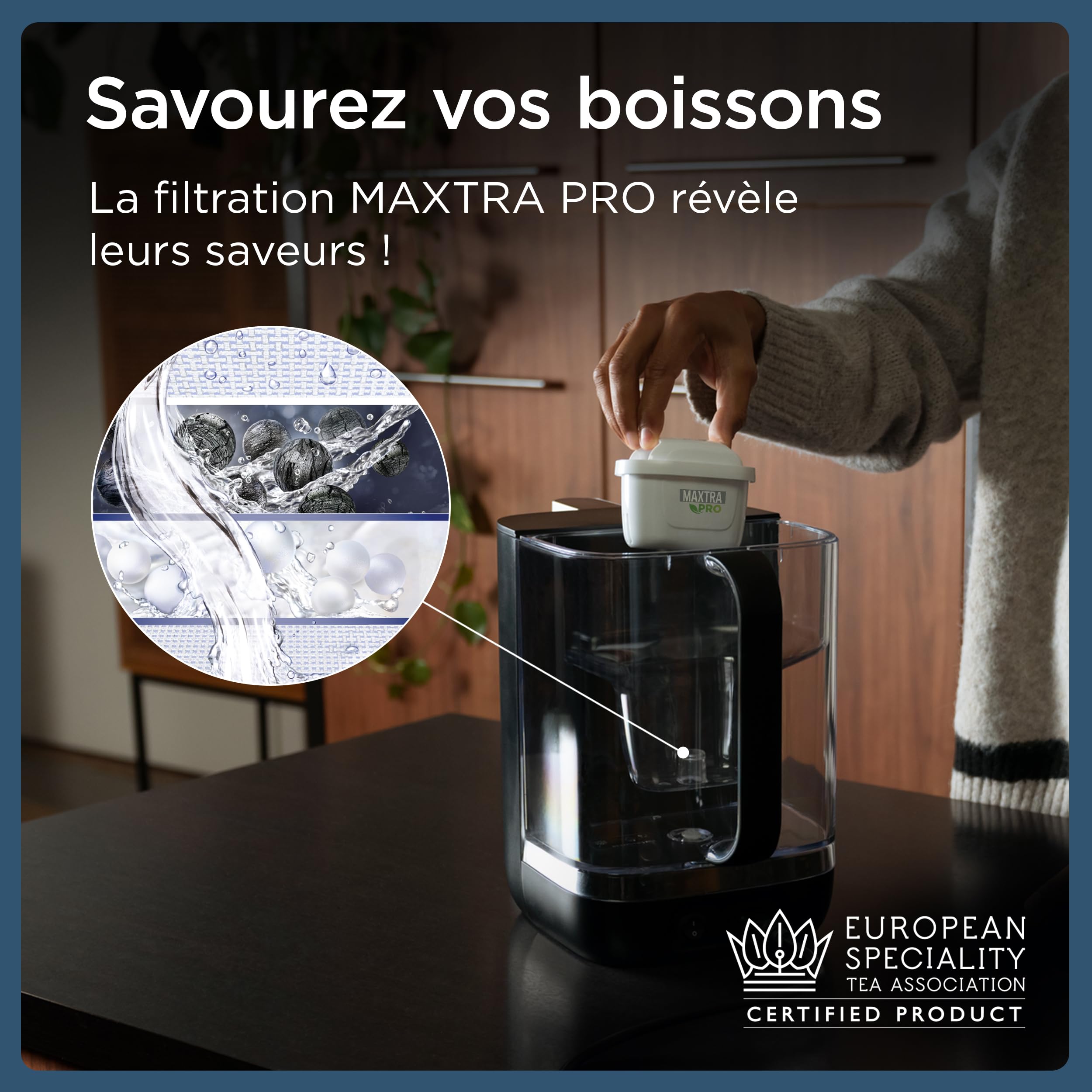BRITA Cube – Distributeur d'eau filtrée chaude ou tempérée (4,0 L), différentes tailles de contenants pré-enregistrés, technologie UV-C & filtre à eau MAXTRA PRO Expert anti-tartre inclus