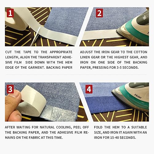 Miniatura 4 de KEPAIBOS - Cinta adhesiva de doble cara para planchar con parte trasera, fácil de planchar, lavable, sin coser, cinta para tela (estándar, 12