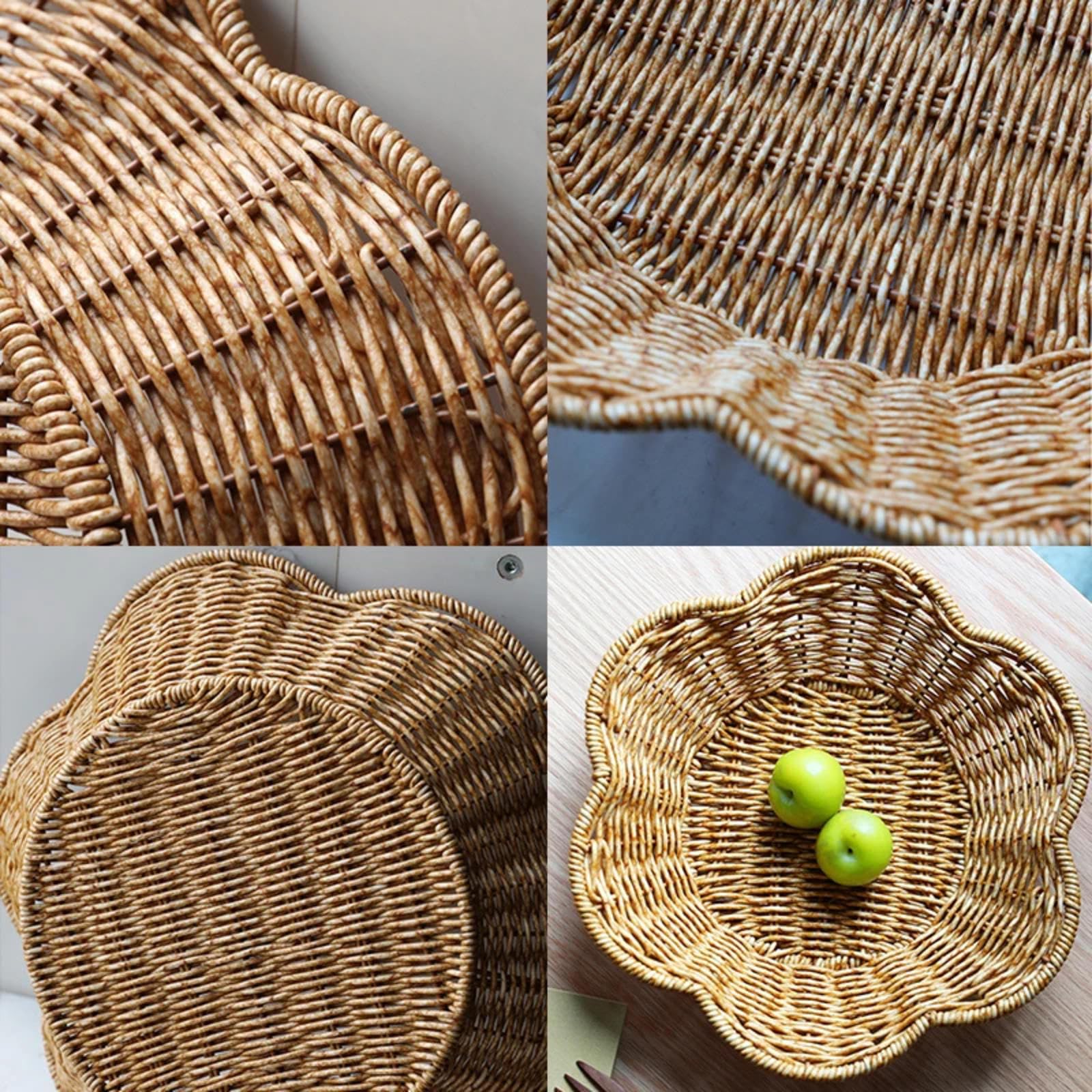Cestino Intrecciato, Cestini Porta Pane in Poli-Vimini per Alimenti, Frutta e Verdura, Negozio Poco Profondo, Espositore per Supermercato, Che Serve Ristorante, Cucina Domestica, Marrone,D