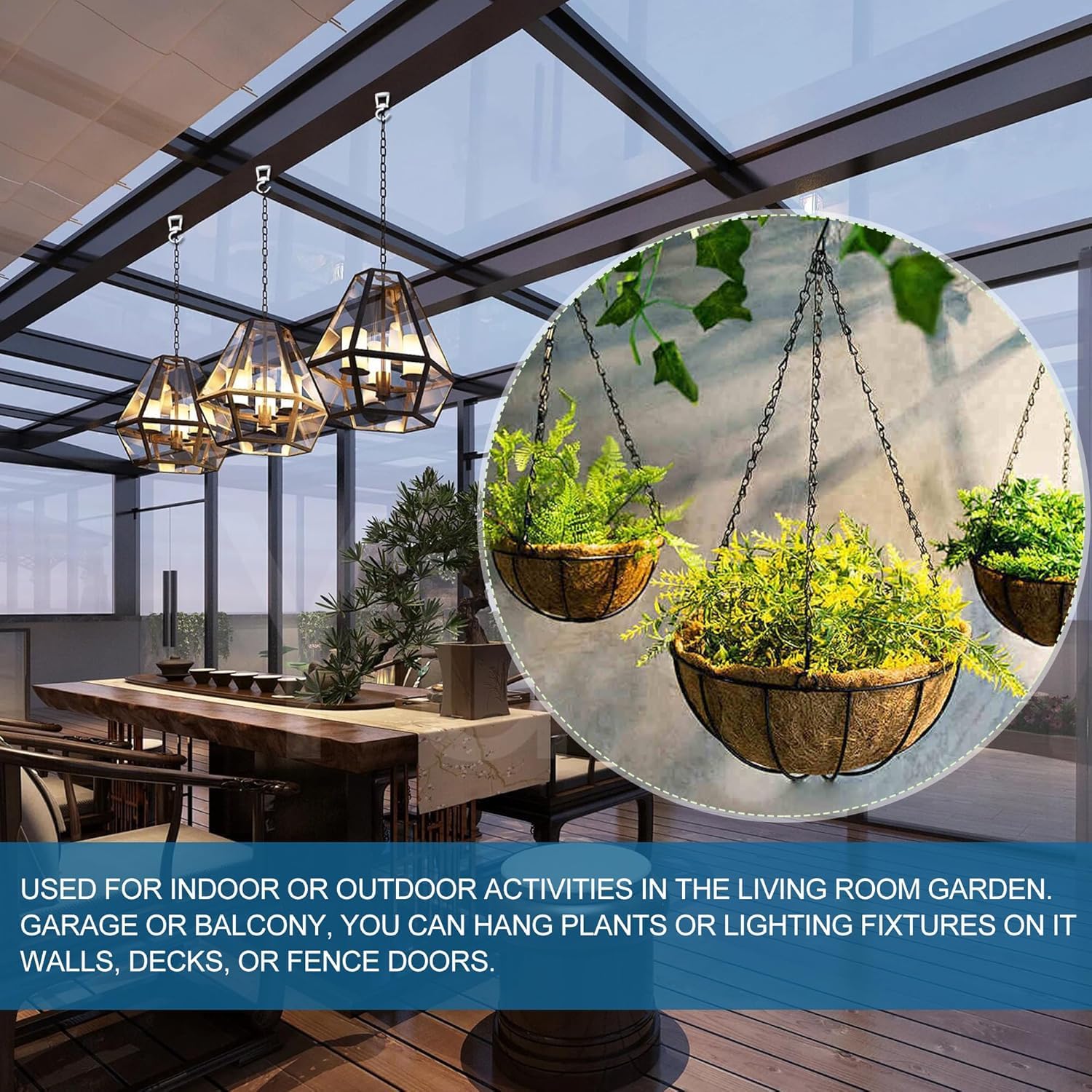 2 Piezas Gancho Techo para Colgar Plantas, Gancho Pared Macetas, Colgador Plantas Pared Exterior Interior, Blanco Soporte Plantas Colgantes para Macetas, Campanillas de Viento, Comederos de Pájaros
