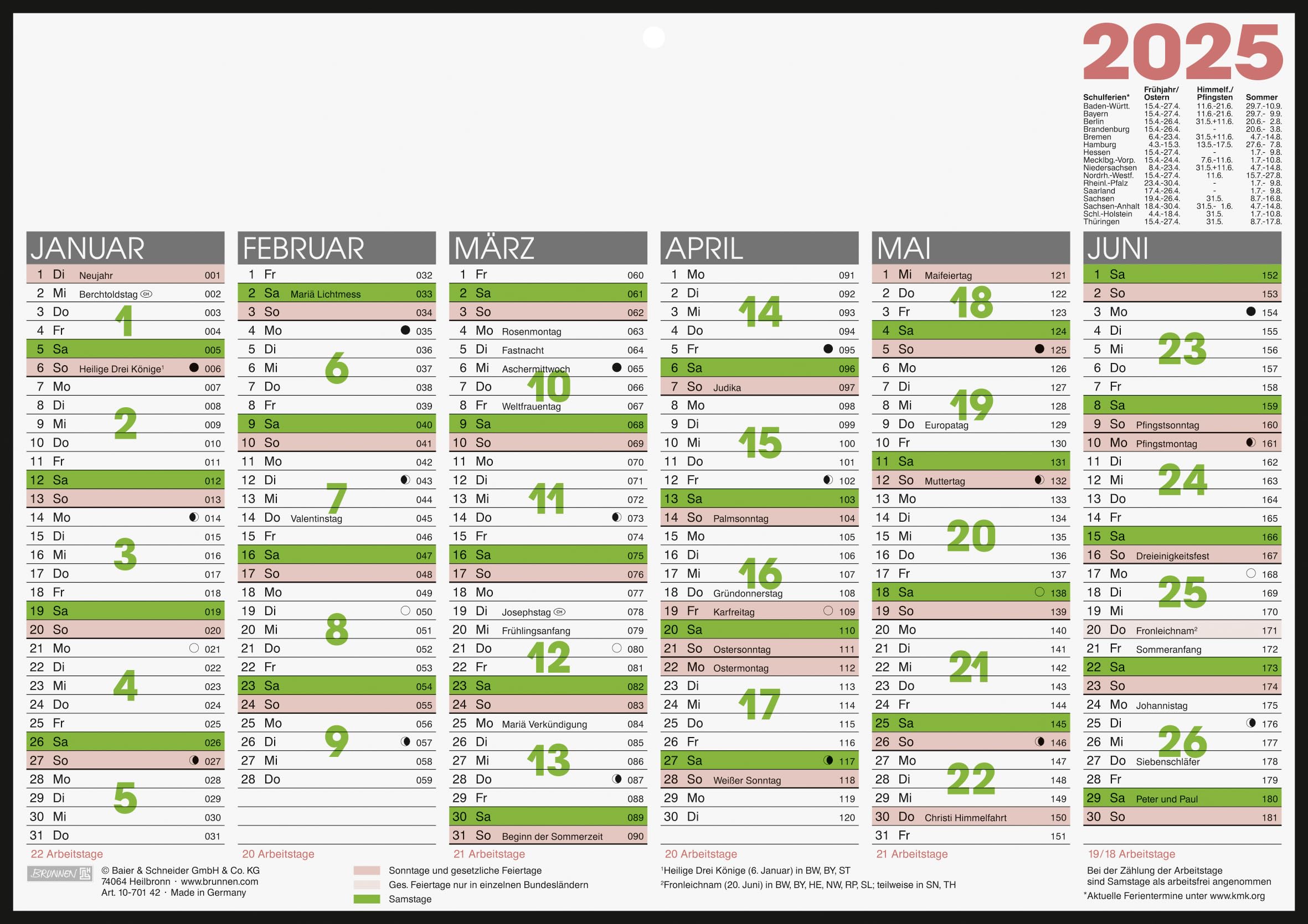 BRUNNEN Blackboard Calendar 2025 | A4 Landscape