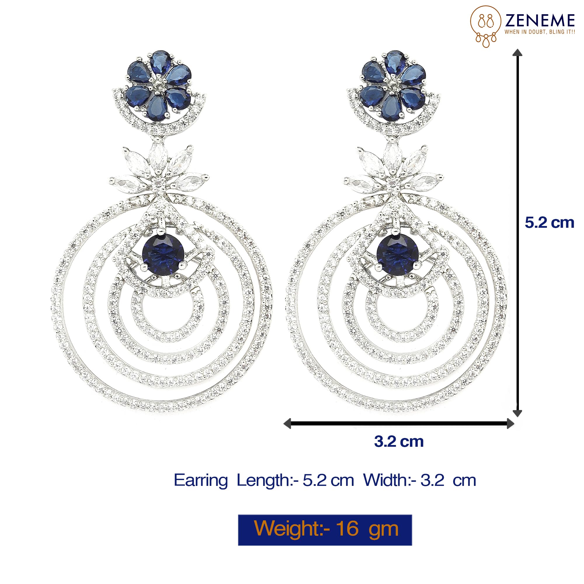 American Diamond Floral Layered Drop Earrings