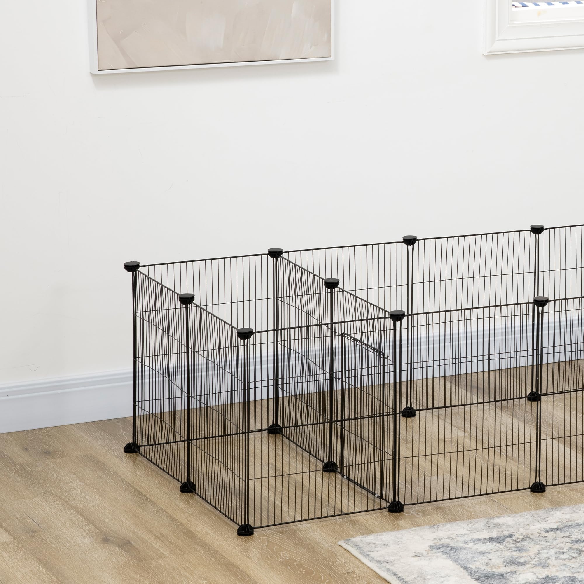 PawHut Freigehege Meerschweinchen Gehege, Kleintiergehege, Freilaufgehege mit 18 Platten, DIY Kleintierkäfig aus Stahlgitter, für Indoor, Outdoor, 175 x 70 x 45 cm, Schwarz