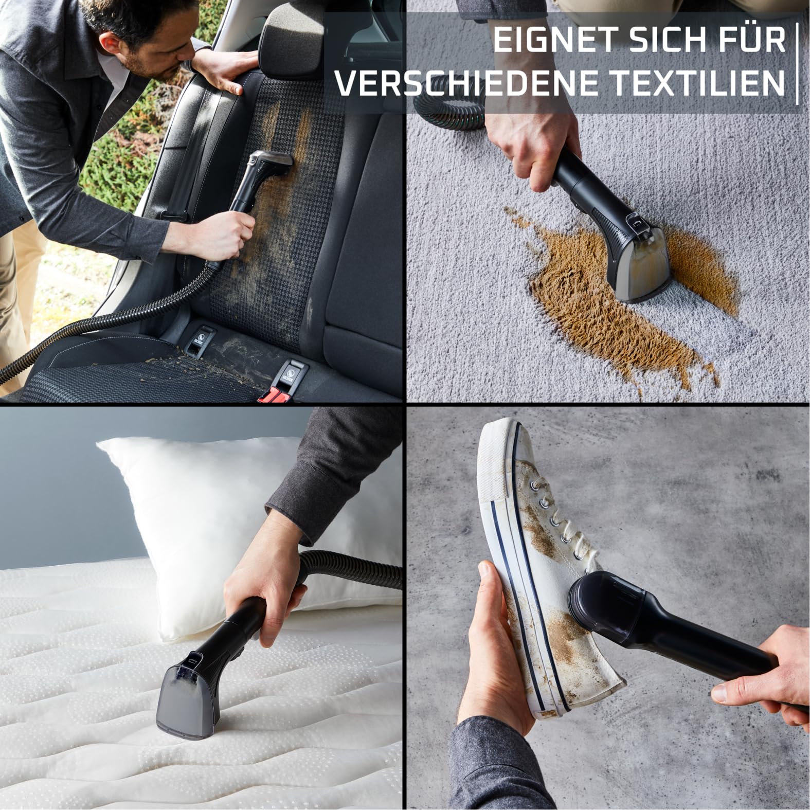 Rowenta Clean It Fleckenreiniger, tragbarer Teppichreiniger, schnelle und einfache Reinigung, abnehmbarer 2.3-Liter-Tank, wechselbare Reinigungsköpfe, 750 Watt, Grün, Schwarz, IN5020F0