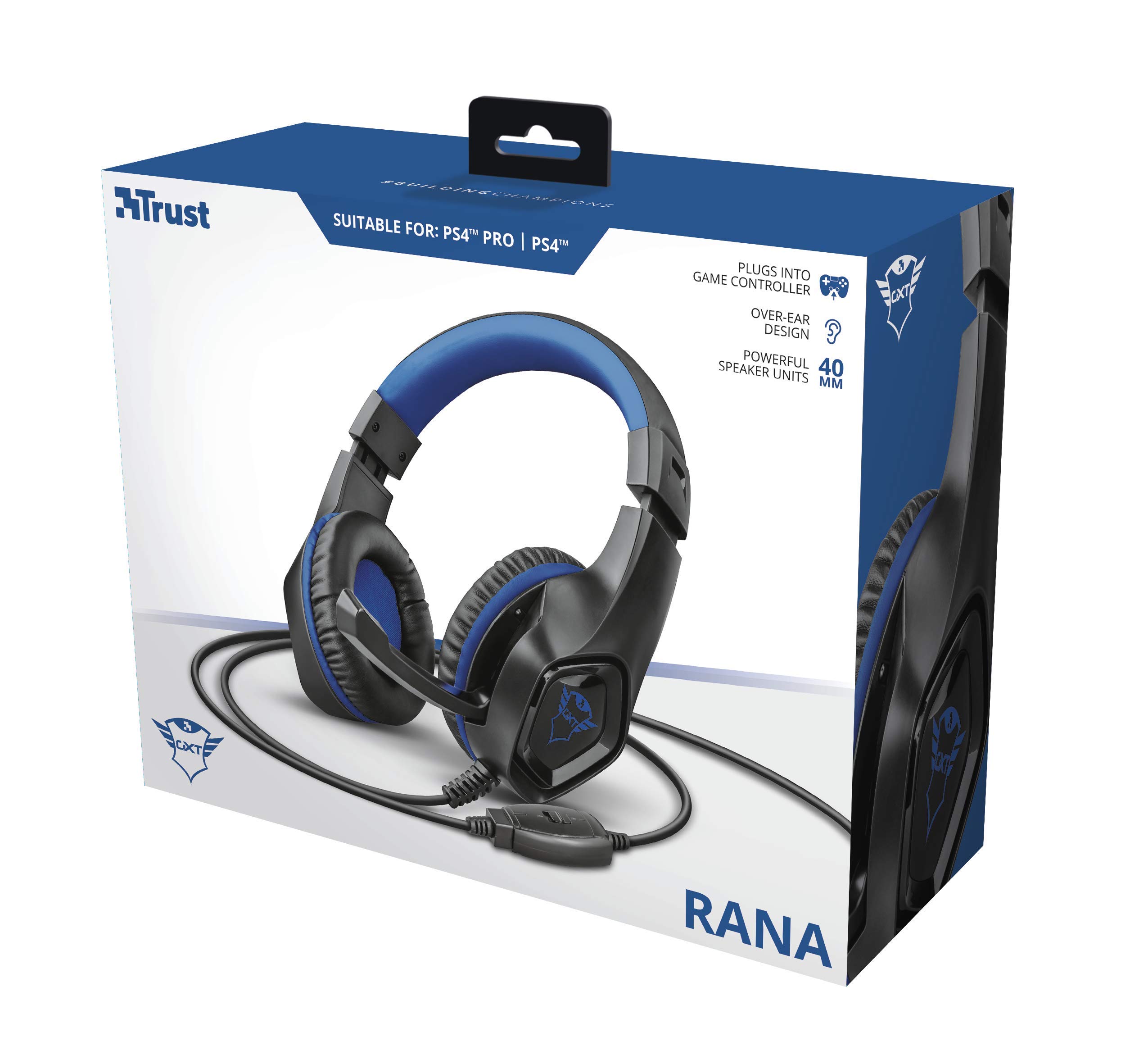 Trust Gaming Cascos PS4 & PS5 GXT 404B Rana Auriculares Gamer con Micrófono Plegable y Corto y Diadema Ajustable, Cable de 2 m, para PlayStation 4 & 5 - Azul