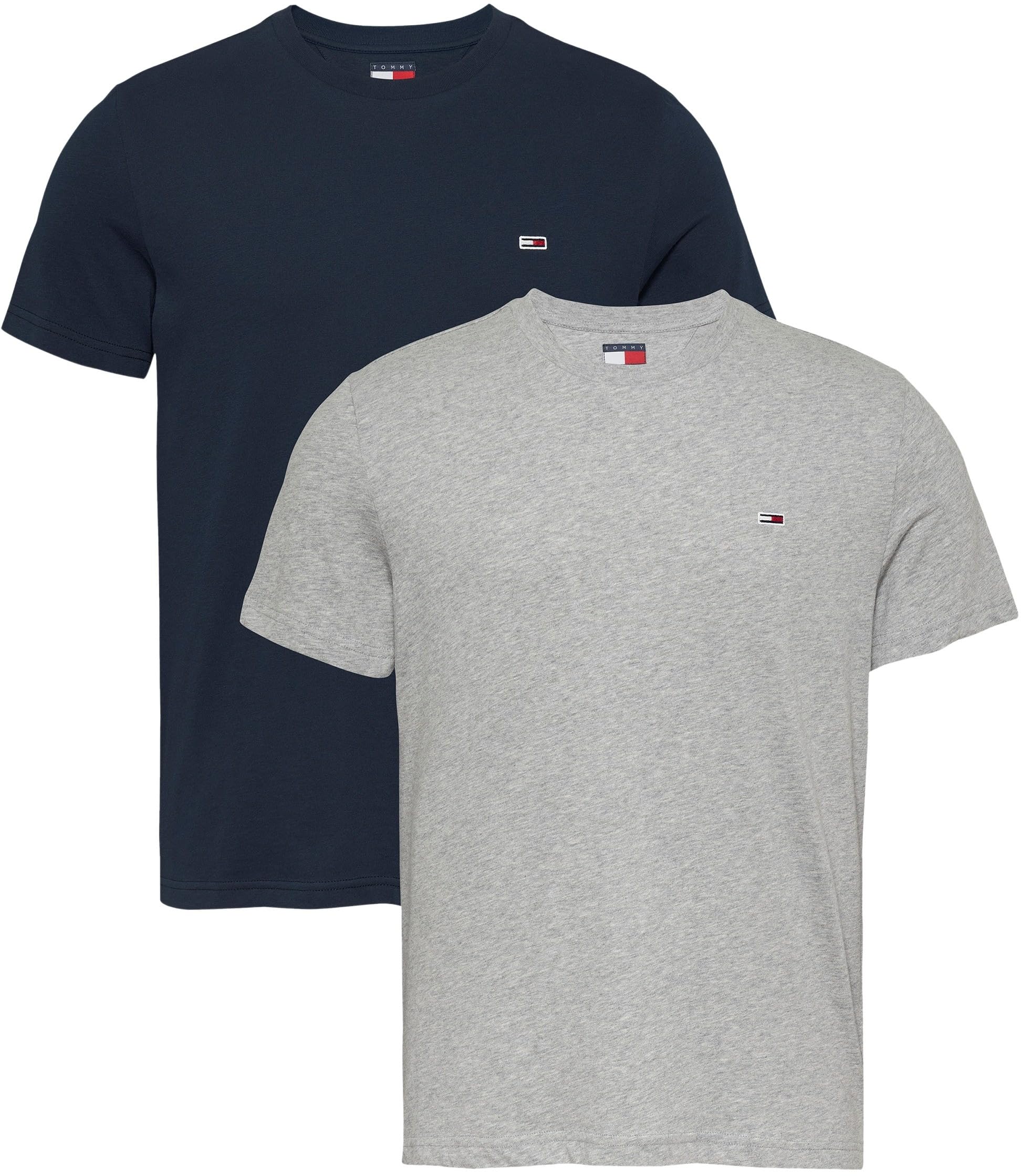 Tommy Jeans Men’s 2 Pack Extra Slim Cotton Jersey Short Sleeve T-Shirts, Multicolor (Grey HTR/Dark Night Navy), M