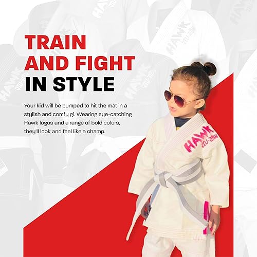 Miniatura 7 de Hawk Sports Jiu Jitsu brasileño Gi para niños, ultra ligero, extra resistente, tela premium para niños BJJ Gi