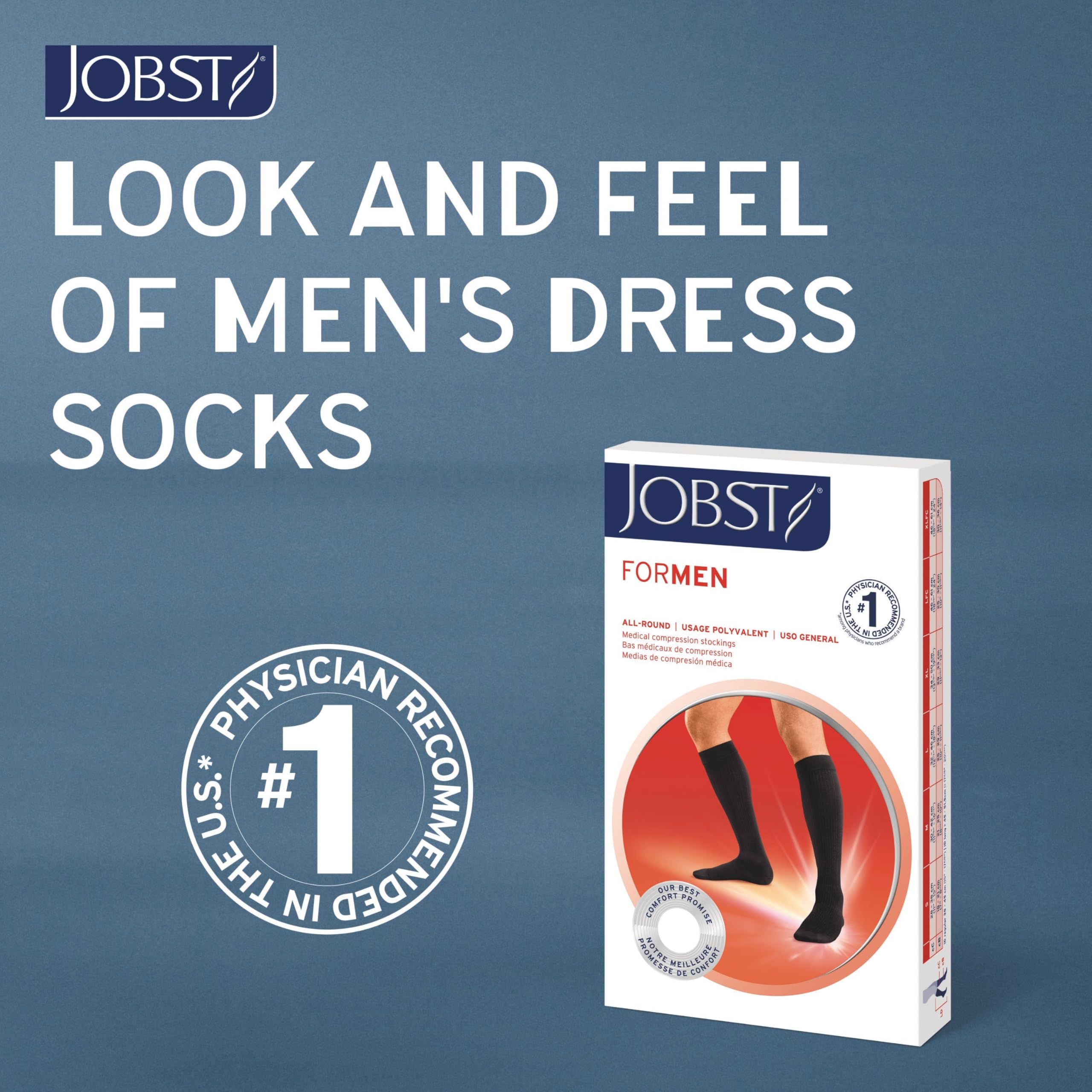 JOBST forMen Compression Socks 15-20 mmHg Knee High, with SoftFit Band, Open Toe, Navy, Medium