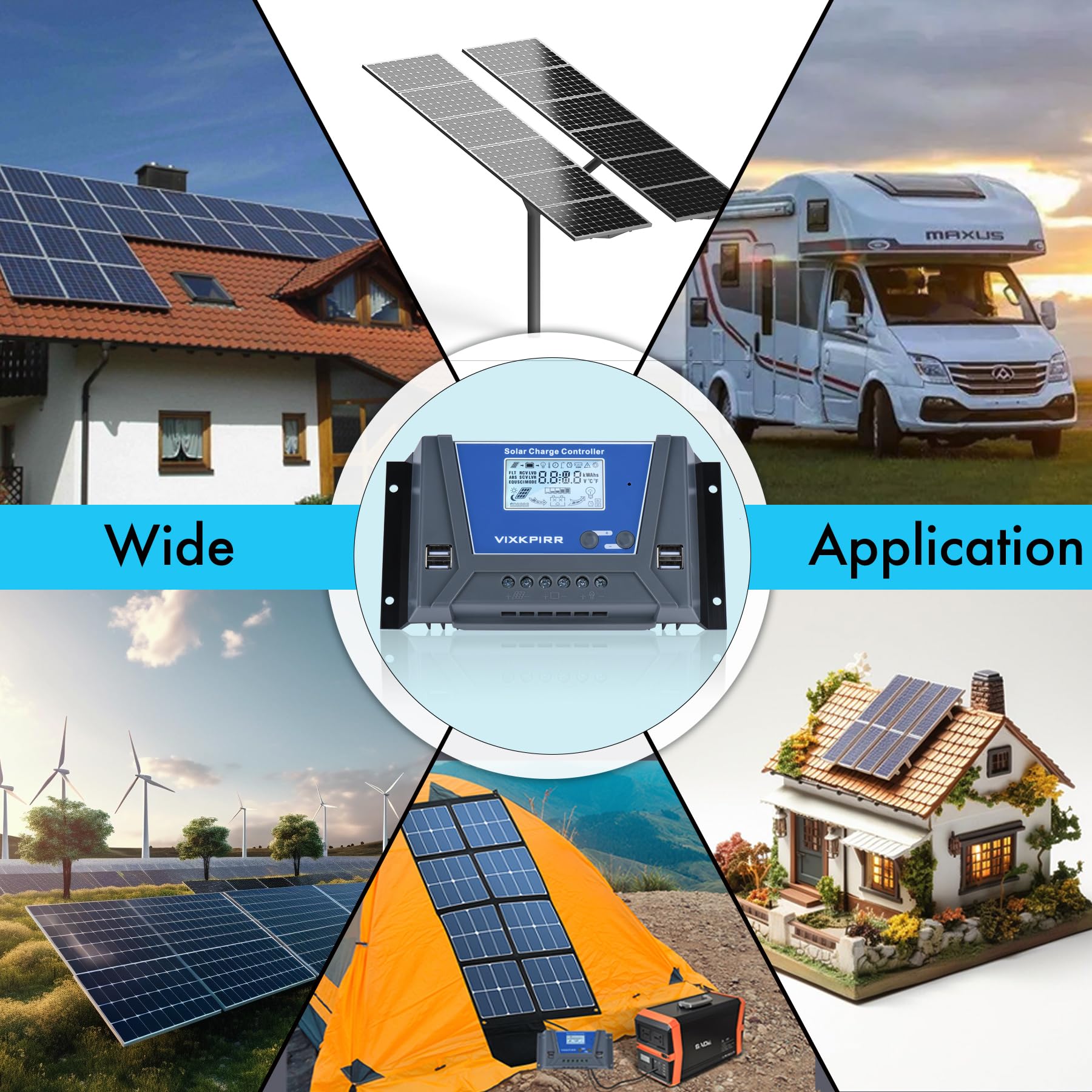 30A Controlador de Carga Solar 12V 24V 36V 48V con Bluetooth,PWM 30A Regulador de Carga Solar con Sensor Temperatura,LCD Pantalla Retroiluminada,4×USB,Regulador Solar para plomo ácido y litio Baterías