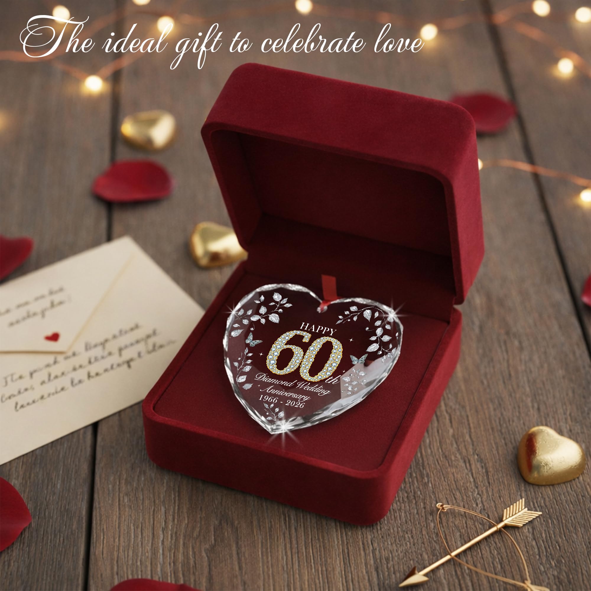 60th Anniversary Ornament 1966-2026, Diamond Wedding Anniversary Decoration, 60th Wedding Anniversary Marriage Gift for Couple or Parents, 60 Year Anniversary Keepsake