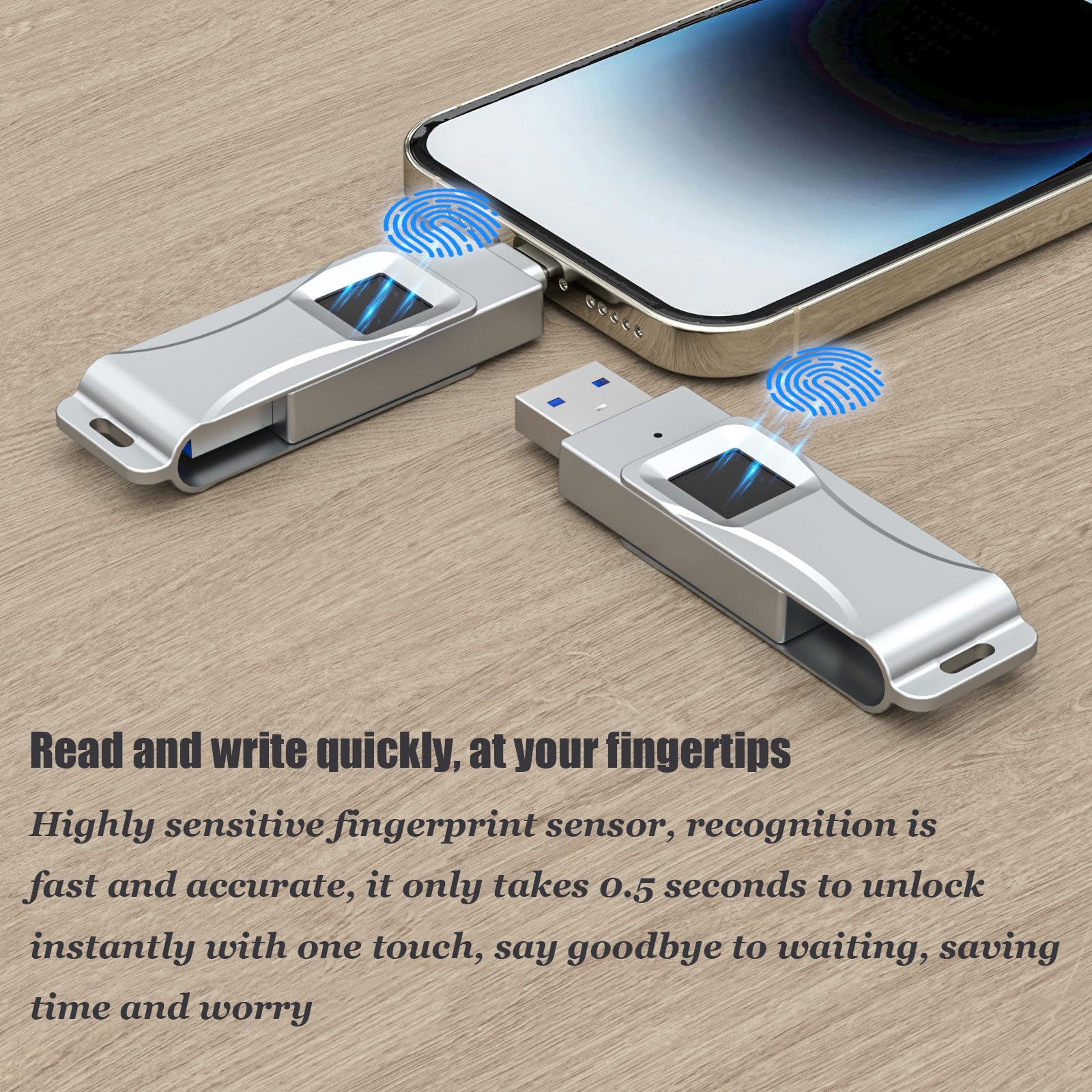 Pamięć flash USB typu C USB2.0 dwuportowy metalowy dysk szyfrujący odciski palców U dysk do smartfona PC Laptop, dysk U,128GB