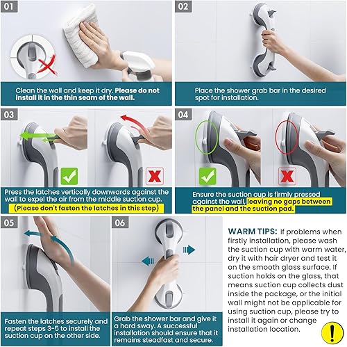 Miniatura 17 de TAILI - Barras de sujeción para la ducha con ventosa, paquete de 2 unidades, de 16 pulgadas, resistente y removible, sin taladro, impermeable