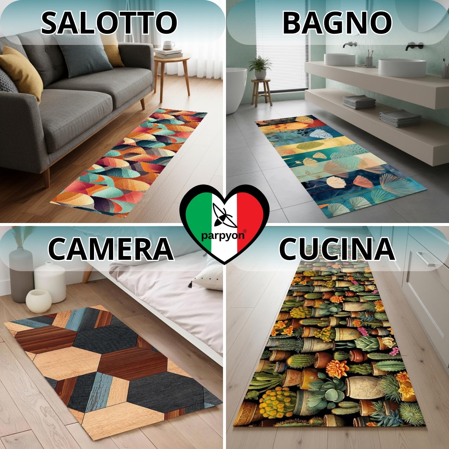 parpyon® Tappeto cucina Antiscivolo Lavabile Alby Nuova passatoia al metro ANTIMACCHIA e ANTISFILO tappeti cucina, bagno salotto moderno runner Italia