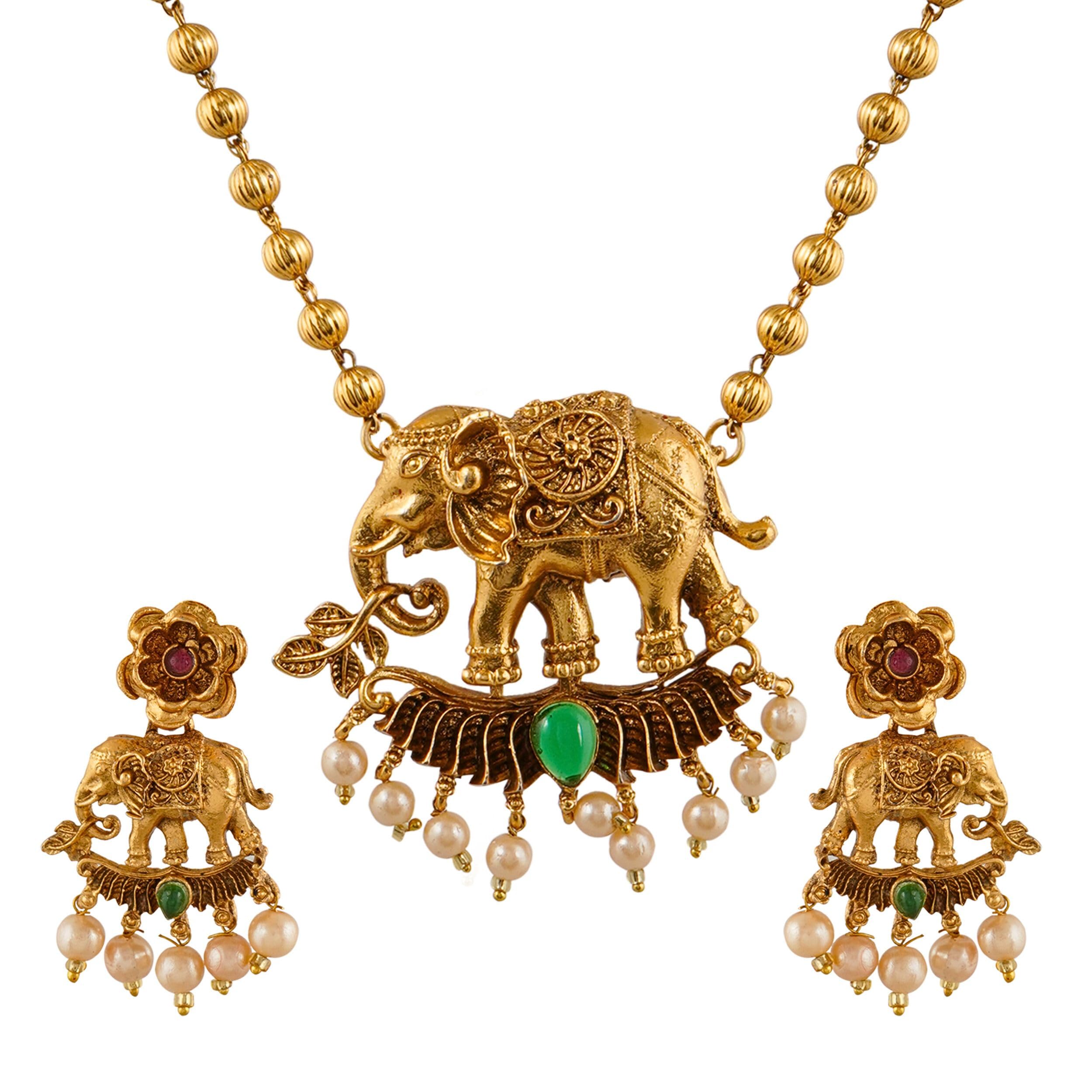 Mansiyaorange Necklace Jewellery Matte Gold Sacred Elephant Motif Temple Multi Chain Pendant Sets For Women (B0CYHCPH52) Amazon Price History, Amazon Price Tracker