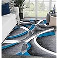 2305 Geometric Abstract Blue 4x5 Area Rugs for Living Room