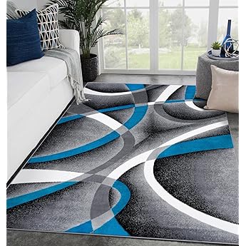2305 Geometric Abstract Blue 4x5 Area Rugs for Living Room