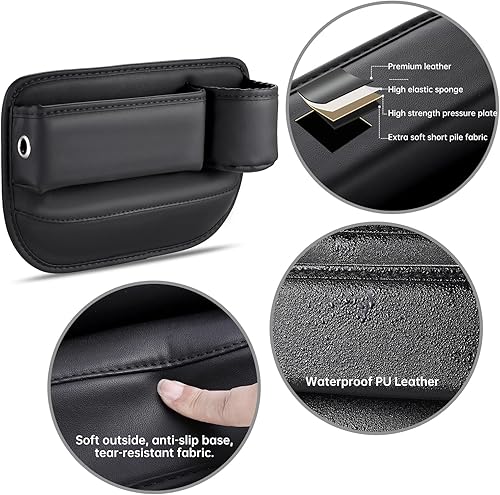 Miniatura 7 de Paquete de 2 organizadores de asiento de automóvil, organizador de cuero para asiento de automóvil con soporte para tazas, accesorios de