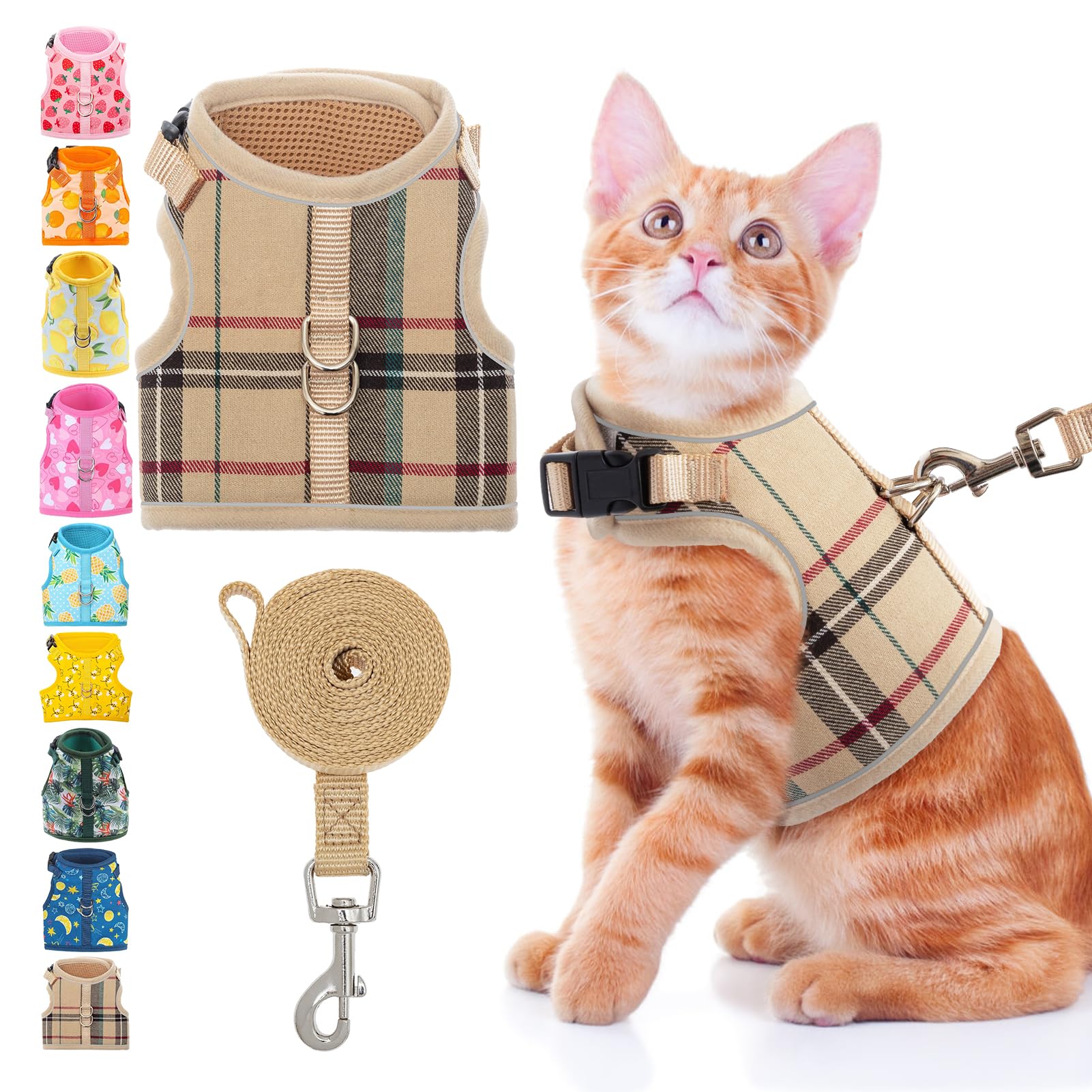 BINGPET Cat Harness with Lead Set, Escape Proof Kitten Harness with Leash, Cute Lightweight Mesh Cat Dog Walking Harness Leads, Adjustable Vest for Kitties Puppies Small Animals โ image 1