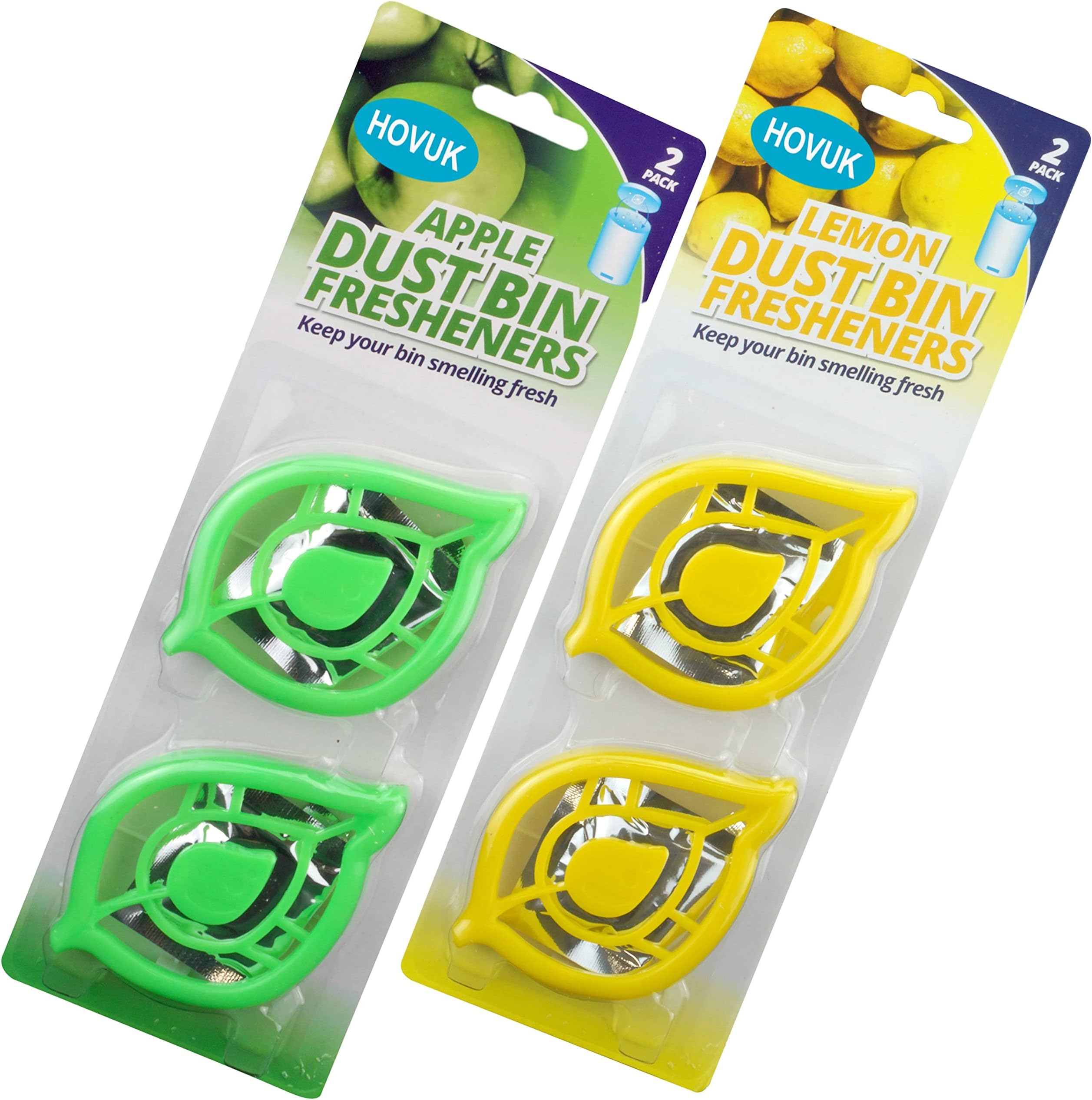4x of Bin Fresheners, Odour Remover, Garbage Bin Deodorizer, Useable in Small Spaces, Self Adhesive, Diaper Pail, Scented, Home Fresh Fragrance of Lemon (2x Lemon and 2x Apple)