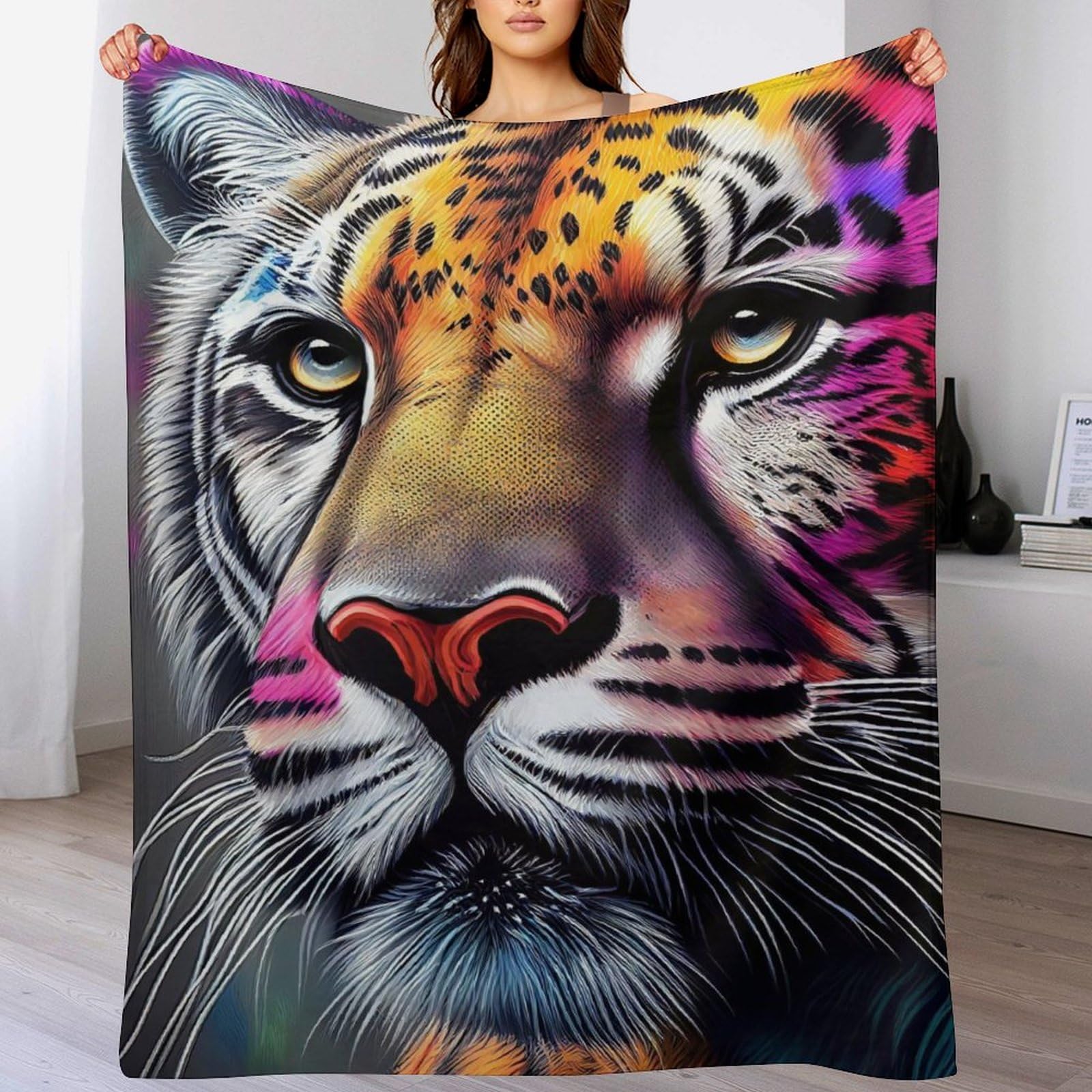 Couverture polaire tigre en flanelle douce 130x180 cm pour canapé