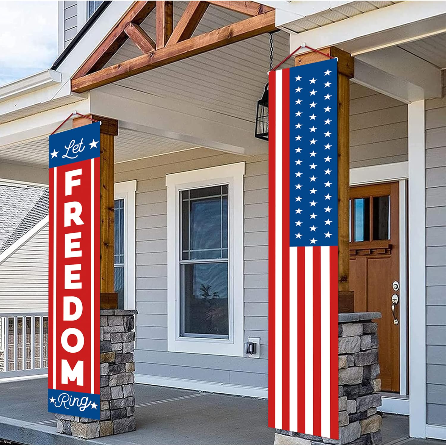 Let Freedom Ring Banner, Patriotic Porch Signs 4th of July Banner Decorations, American Flag Sign for Memorial Day Veterans Day Decorations Patriotic