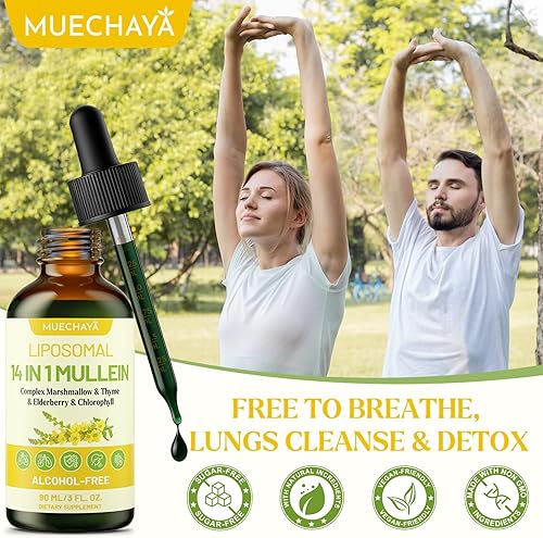 Miniatura 7 de Gotas de gordolobo para pulmones, extracto liposomal 14 en 1 de hoja de gordolobo para pulmones, gotas de gordolobo con saúco, clorofila, tomillo,