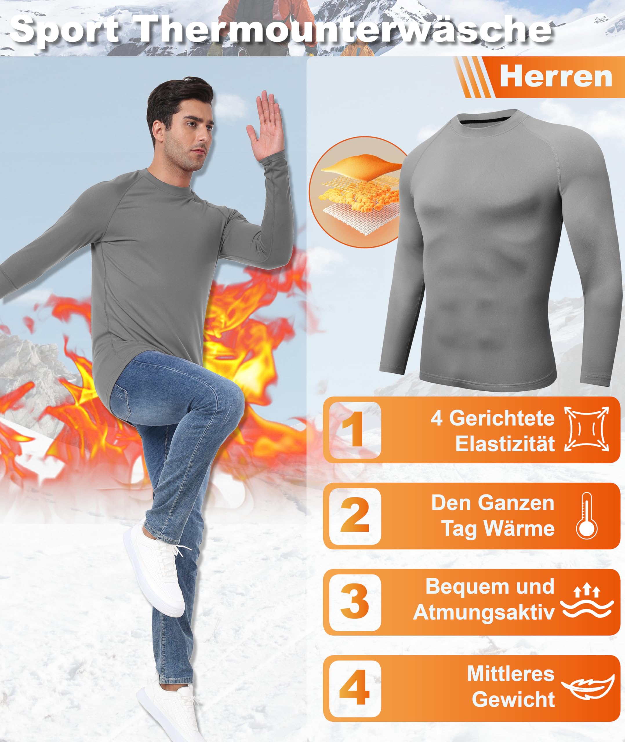 Djtnzdm Maglietta Compressione Uomo Maglia Termica Uomo in Pile Maniche Lunghe Invernale Sportivo Fitness Sci Termico Uomo Top