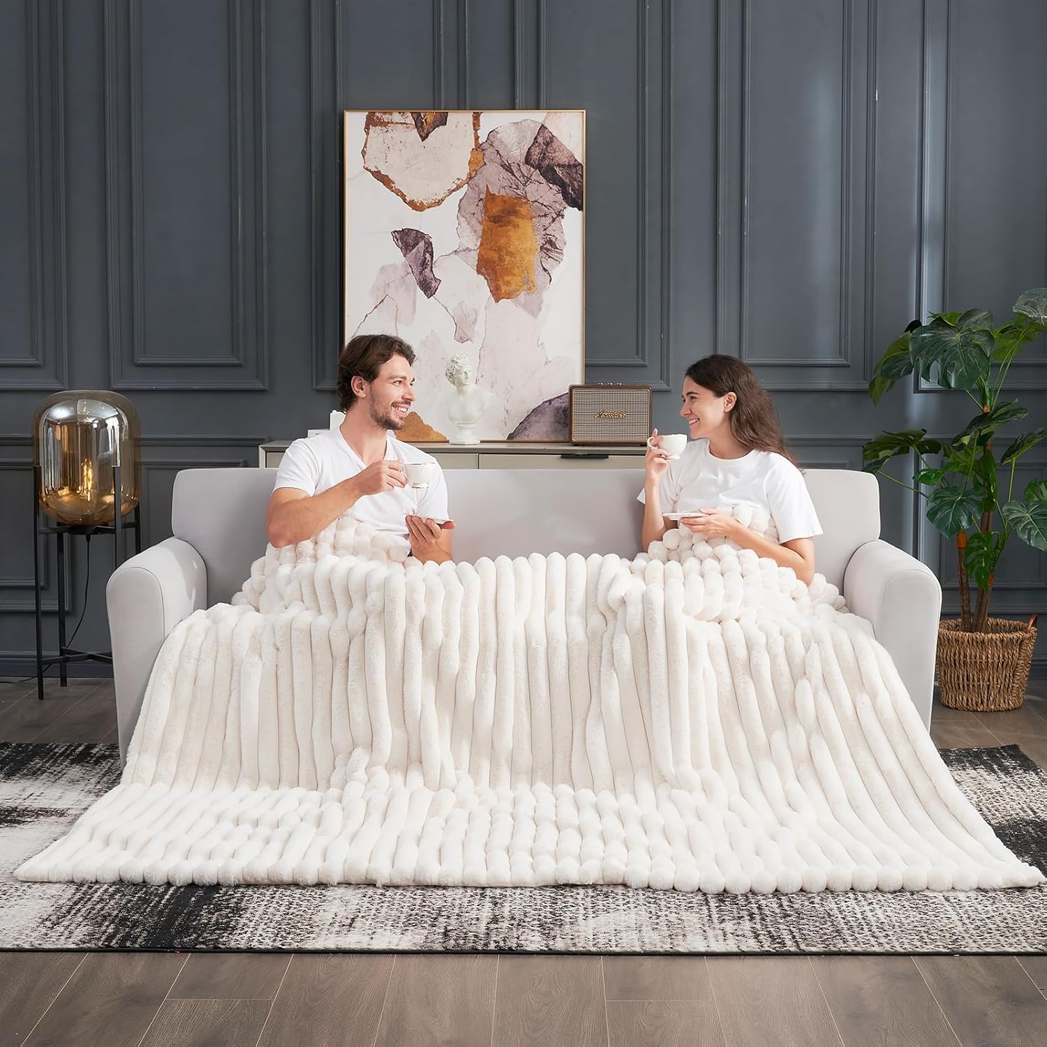 Lanqinglv Knuffeldeken, pluizige deken, beige, super warme pluche deken