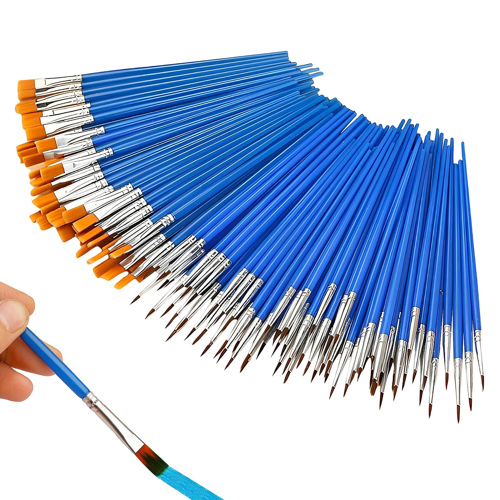 Lot De 100 Pinceaux Pour Peinture, Aquarelle, Maquettes - Poils Nylon - Taille Et Formes Variées
