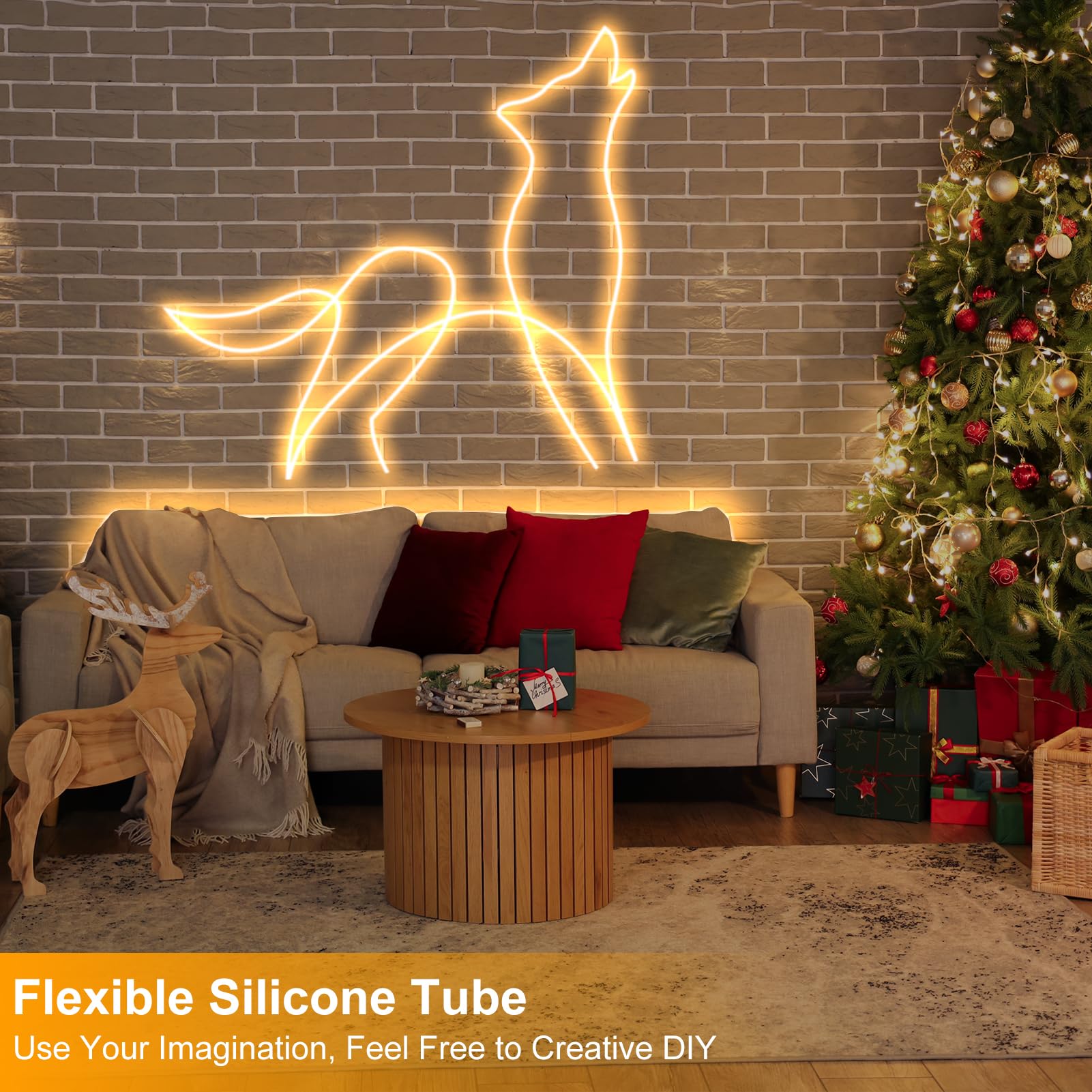 DBFAIRY 33Ft LED Neon Rope Lights, 24V Dimmable LED Strip Lights DIY Flexible Silicone Waterproof Neon Strip Lights for Bedroom for Gaming Bedroom Outdoor Decor (Warm White)