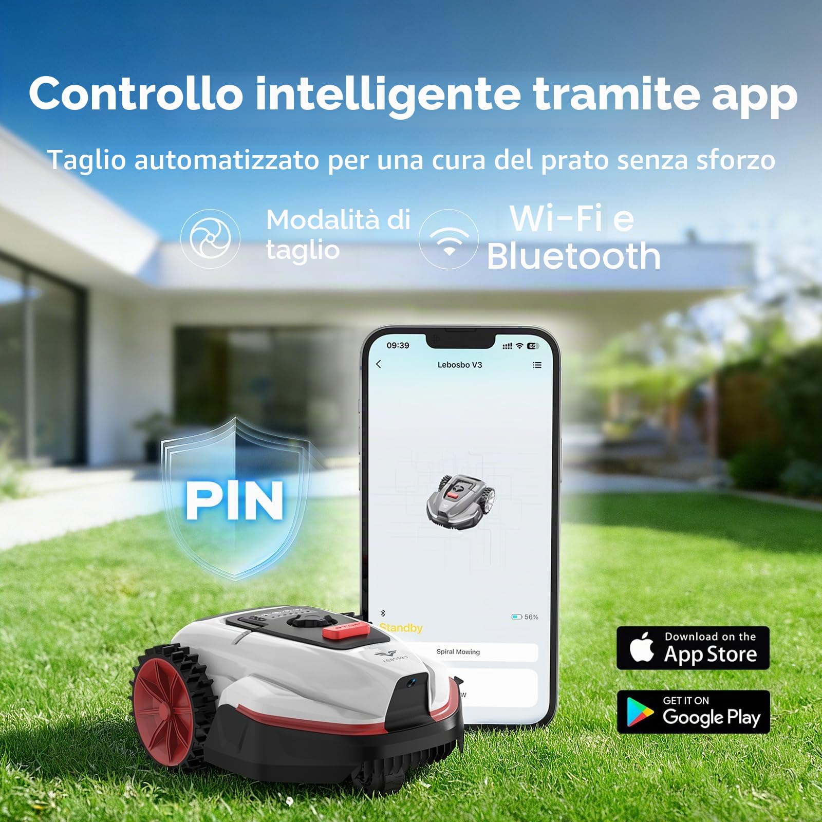 V3 Robot Tagliaerba Senza Filo Perimetrale, Navigazione AI con Visione, Controllo tramite App, Funzionamento Silenzioso, per Giardini fino a 100 m²