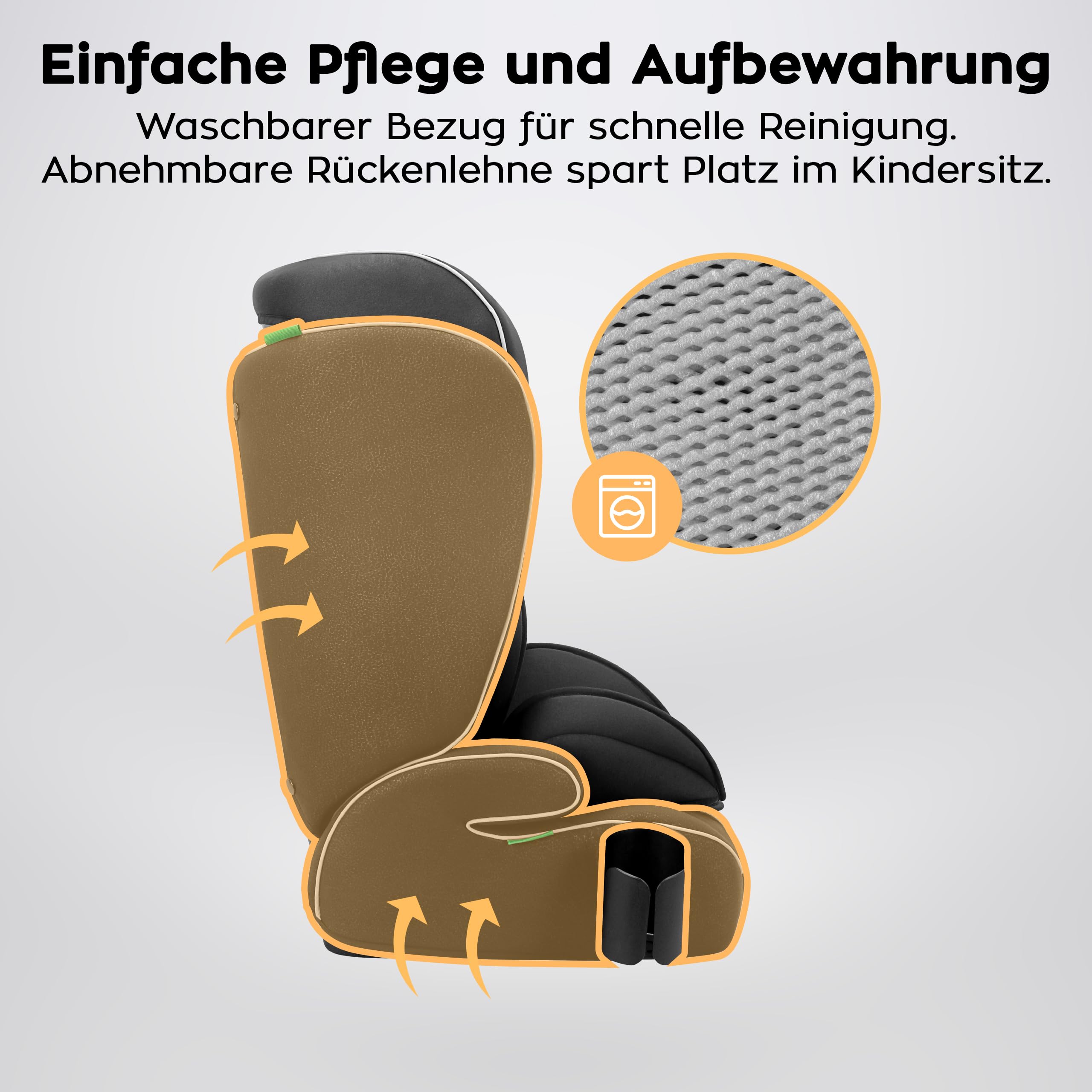 Tulano Zooma 25 Kindersitz 15-36 kg, Autositz für Kinder 76-150 cm, Grau | ohne ISOFIX - ergonomisch mit verstellbarem - Kopfteil und waschbarem Bezug - komfortable Polsterung für sicheres Reisen