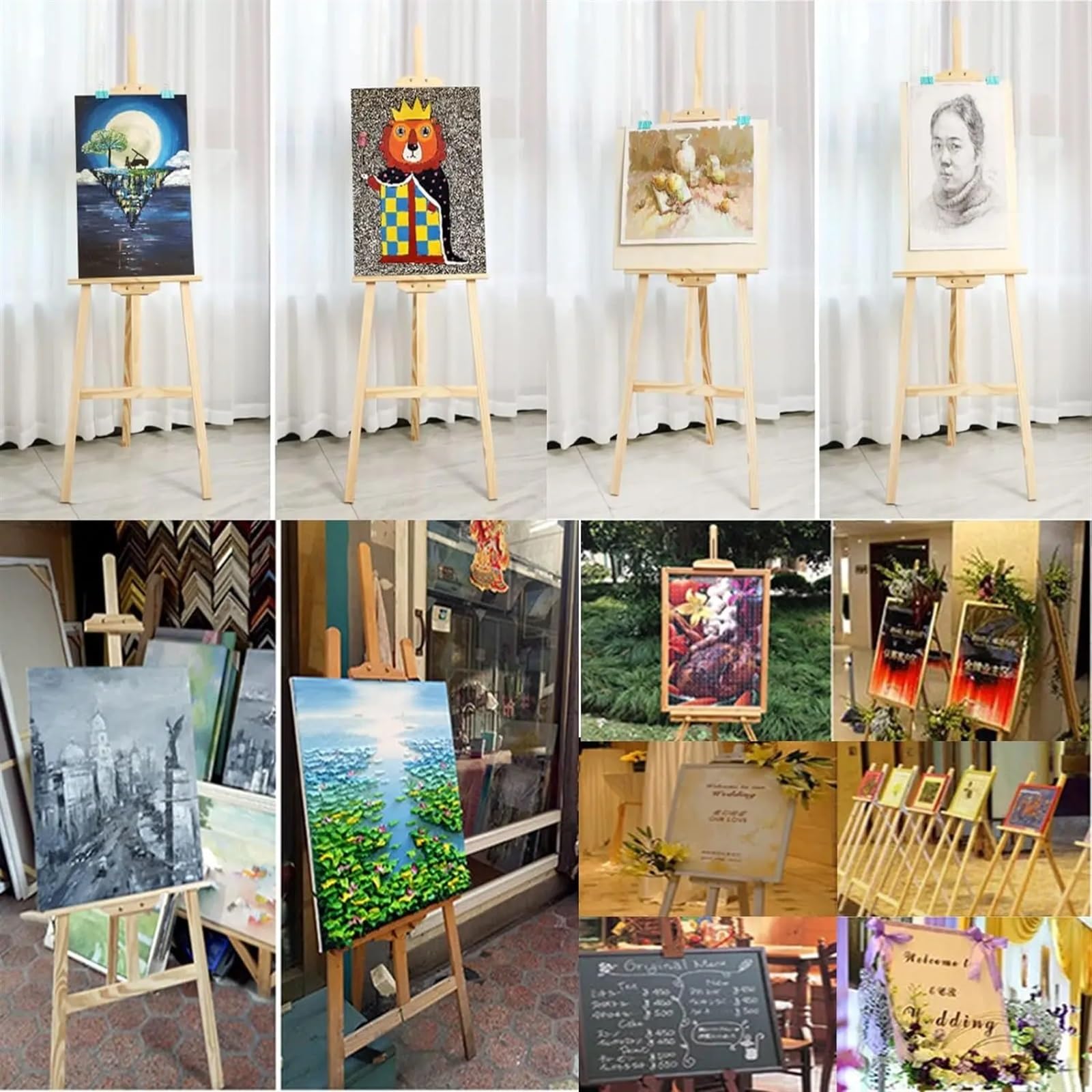 Caballete Caballete de estudio madera con marco en A, plegable, pino, for artistas, manualidades, exhibición ajustable for bodas, caballete arte for pintura Para dibujar