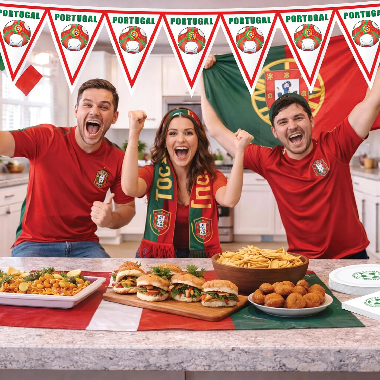 Beistle Portugal Soccer Ball Pennant Banner – All-Weather Portuguese Bunting Decoration, Football Garland for Soccer Watch Parties, International Sporting Events & Stadium Theme Gatherings, 6' 6¾"