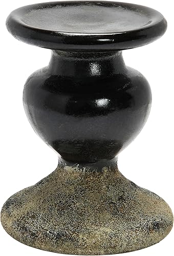 Creative Co-Op Portavelas de pilar de terracota escultural de 2 tonos, negro envejecido