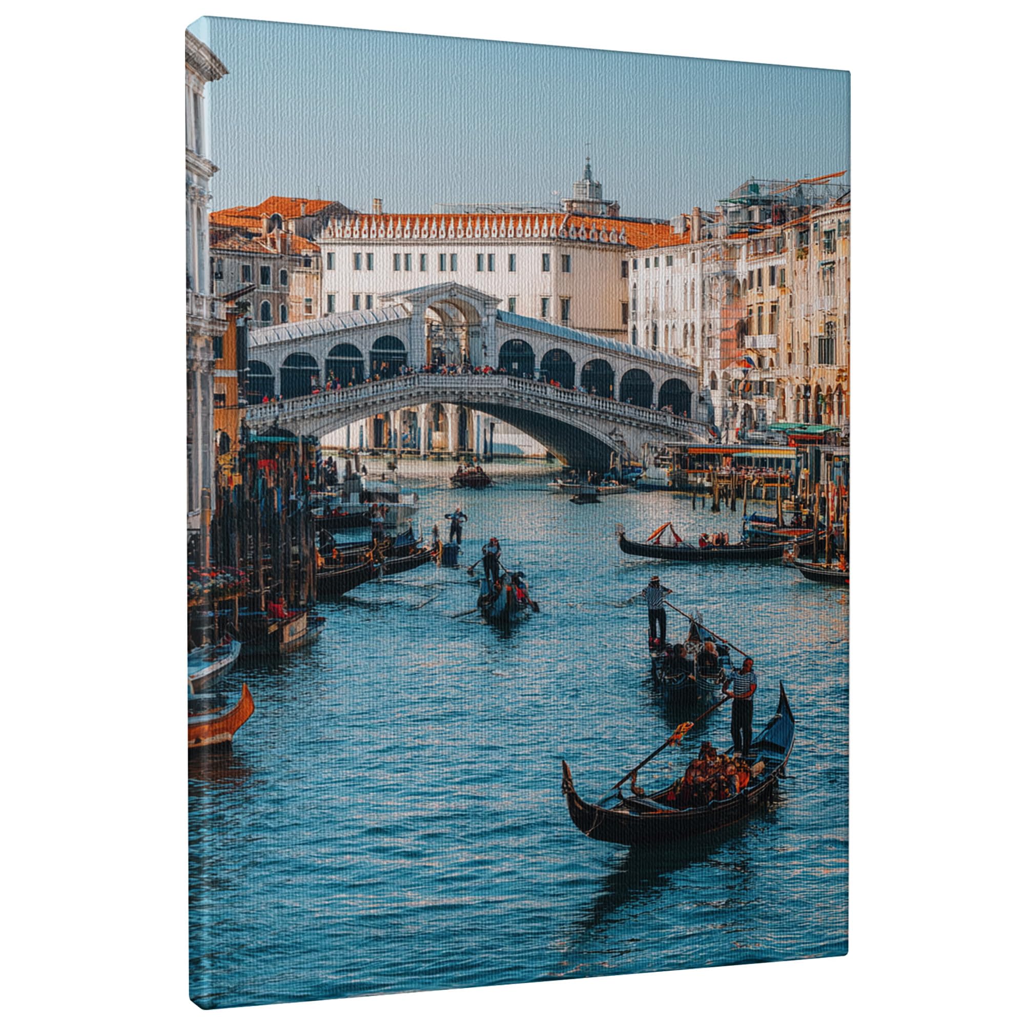 Venetian Gondola Wall Art, Blue Canal Photography Print, Scenic Travel Decor for Living Room, Bedroom, Office, Wrapped Canvas 12x16 Inch