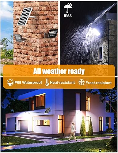 Miniatura 6 de Luz de inundación solar para exteriores, 1000 lúmenes, dual, 6000 K, luz blanca brillante, IP65, impermeable, luz de energía solar,