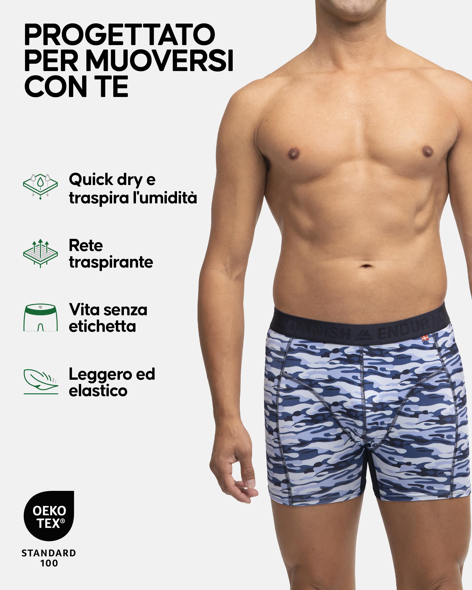 DANISH ENDURANCE Boxer Uomo Sportivi, Mutande Uomo Aderenti in Microfibra, Elasticizzati, Intimo per Sport, da Uomo, 3 Paia