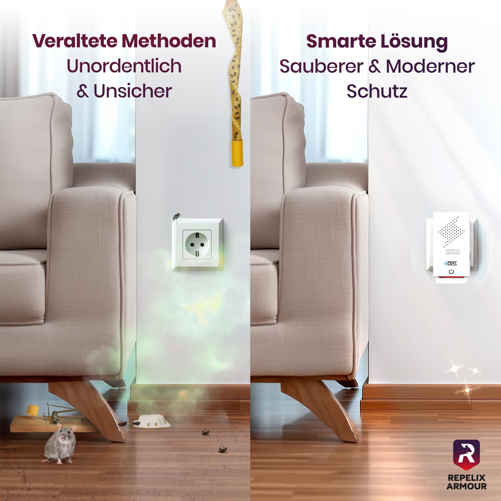 Ultraschall-Schädlingsbekämpfer für Innenräume – 1 Pack – Deckt 140m² pro Gerät ab – 3 Modi – Vertreibt Mäuse, Ratten, Spinnen, Mücken, Ameisen, Insekten & Fliegen, HX-168 (Weiß)