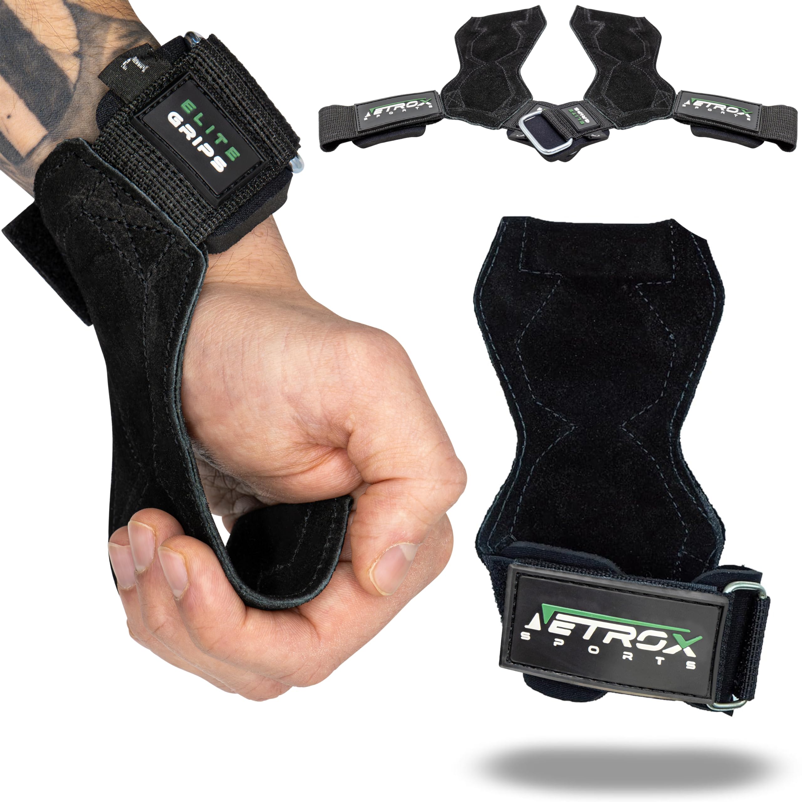 Netrox NetroxSports - Elite Grips Lifting Straps - Vera Pelle - Cinghie Palestra con Wrist wraps - Per pesi molto elevati - Sollevamento Pesi - Reverse Grip, Straps Bodybuilding, Gym Strap