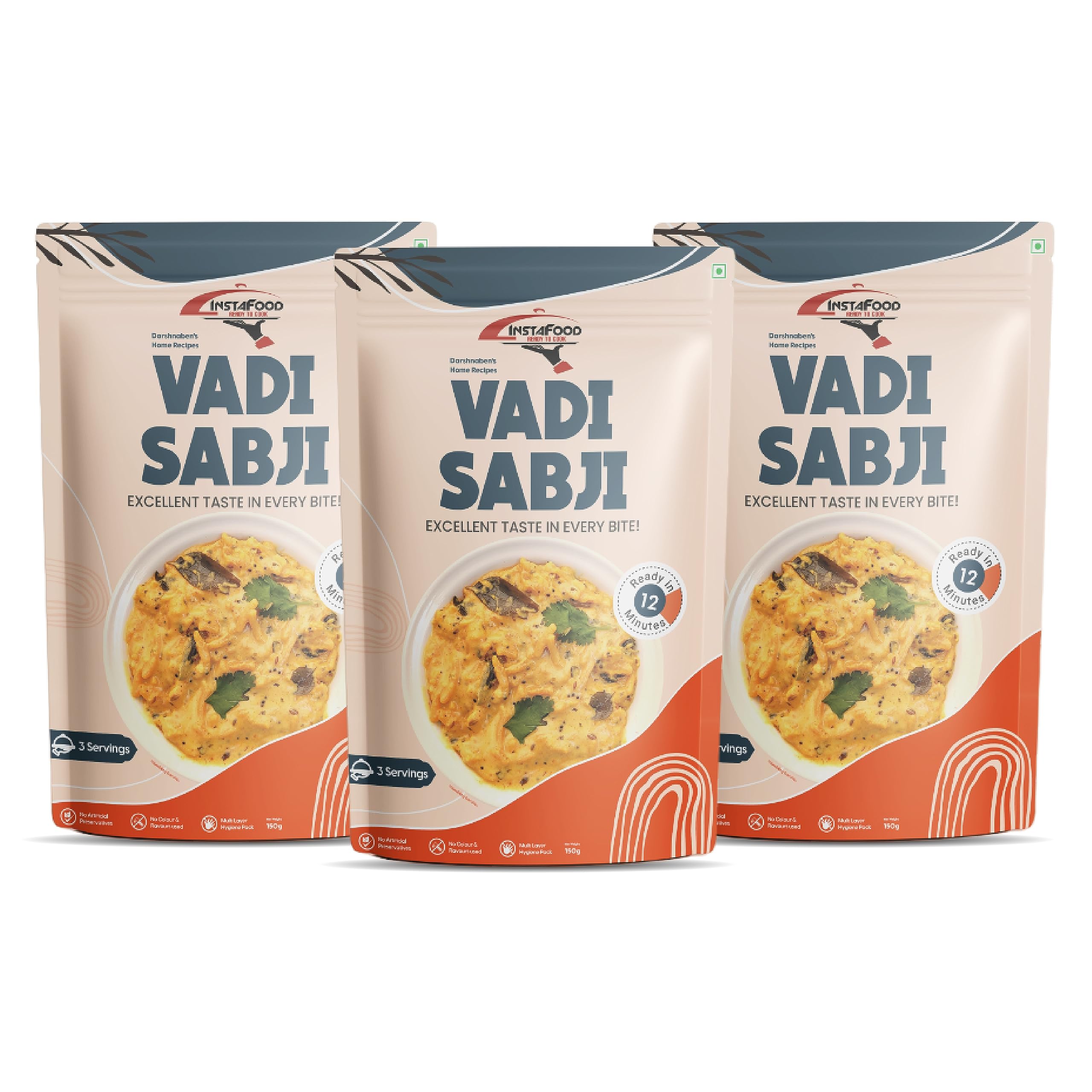 INSTAFOOD Vadi Sabji | Ready to Eat & Cook Meal | 3-4 Servings Each | Pack of 3 (Each150g) | After Cooking Gets 2.1KG to Serve | Zip Lock Packaging | Vegetarian Meal | Just Add Butter Milk and Cook (B0B9324RV8) Amazon Price History, Amazon Price Tracker