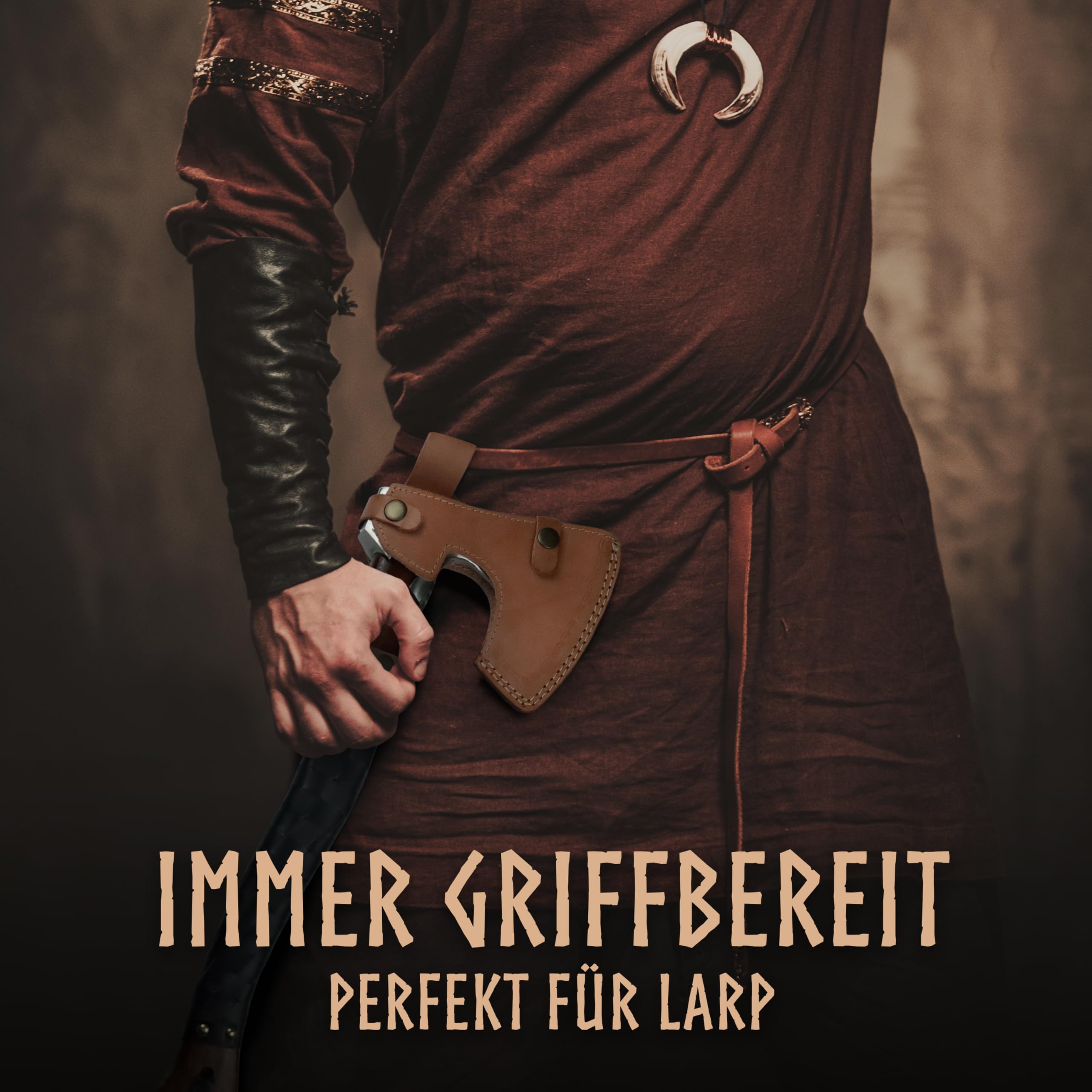 VIKING CRAFT® Wikinger Axt 50cm - Handgefertigte Deko Mit Gravur und Lederschutz - Ideale Mittelalter Deko, Geschenke für Männer und Frauen, Vikings Fanartikel, LARP Beil