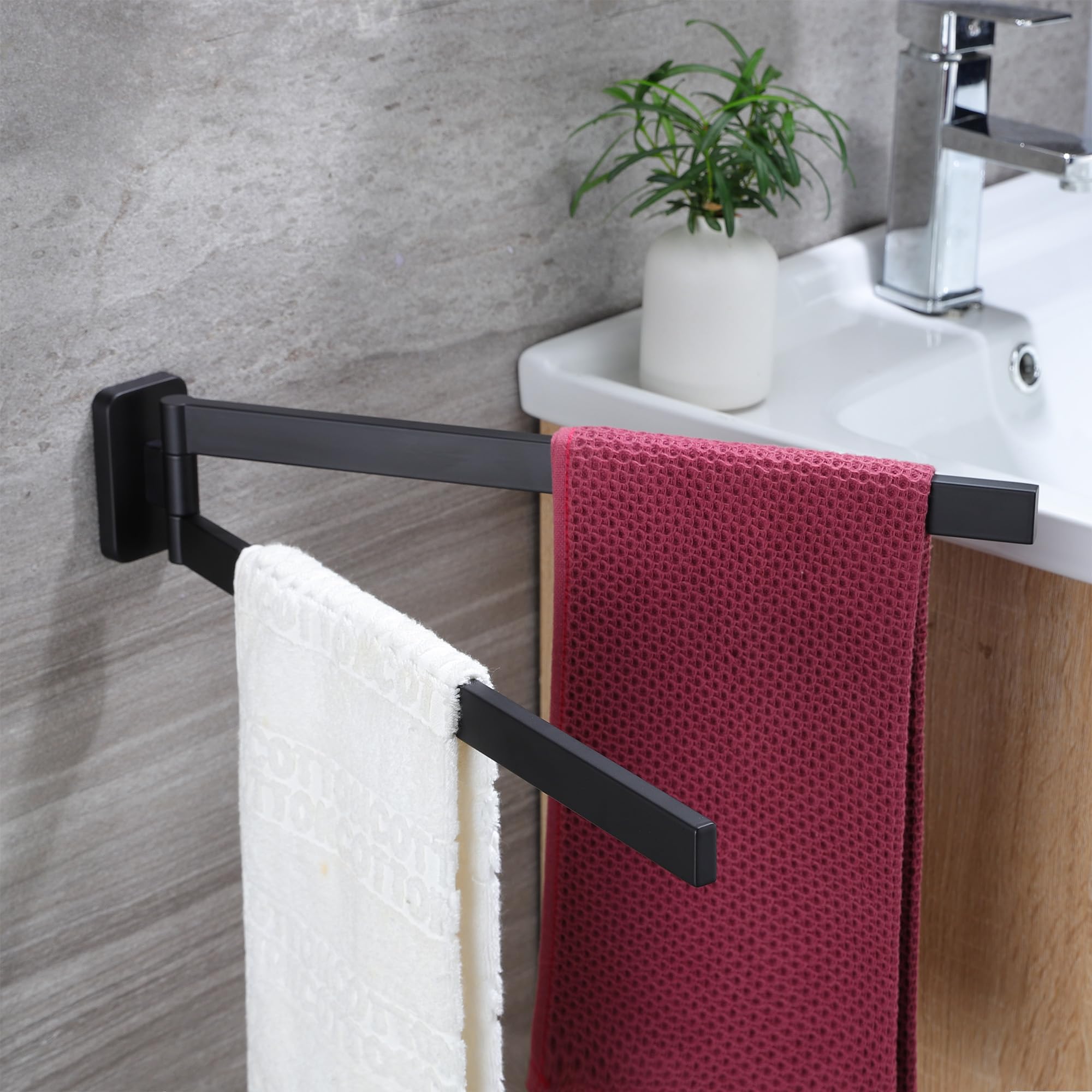 ZUNTO 40.8cm Wandmontage Doppelt Handtuchhalter 180° Schwenkbar 2-armig Handtuchhalter 304 Edelstahl Gebürstet Handtuchhalterung Handtuchstange für Bad und Küche
